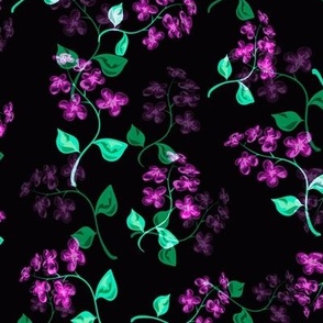 purple lilac flowers on a black background retro pattern rustic 