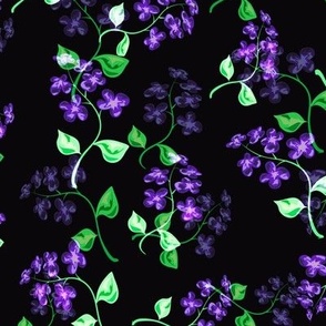 purple lilac flowers on a black background retro pattern rustic 