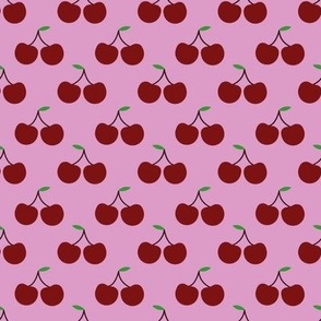 Red Cherries on Pink Background