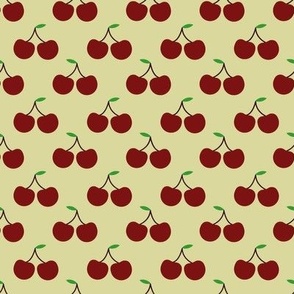Red Cherries on Yellow Background