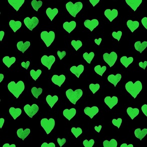 Watercolor Hearts in Dark Green and Black