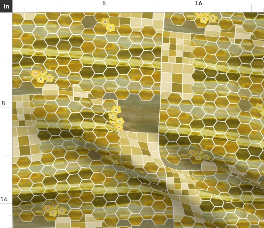 messy hexy tile work - neutral and yellow hues