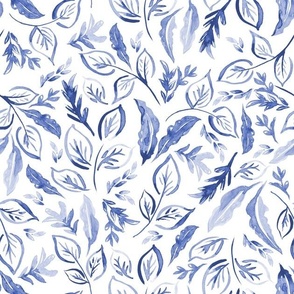 Painted watercolor leaves, in navy blue baby watercolour foliage