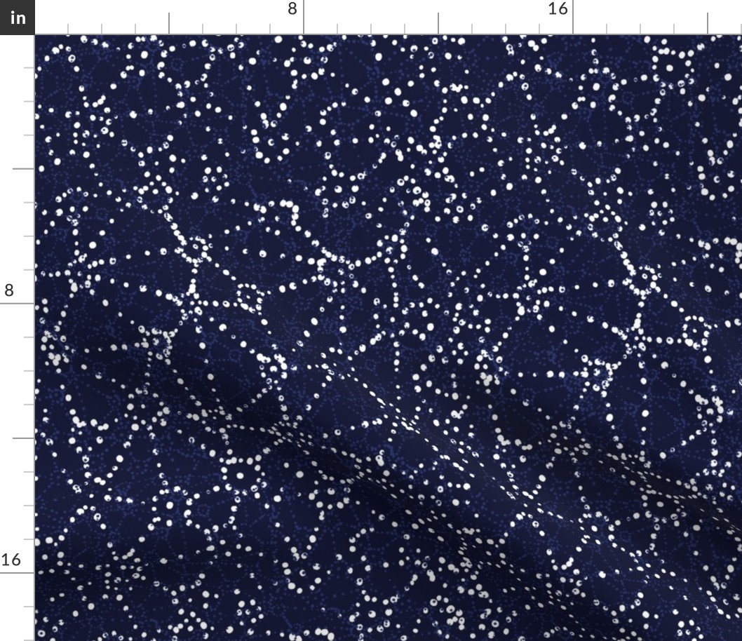 L|Maximalist Dot Constellations: Geometric white Polka Dots on dark blue