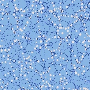 L| Maximalist Dot Constellations: Geometric off-white dark blue Polka Dots on Sky blue