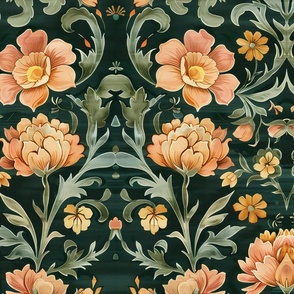 Jumbo Emerald Elegance: Classic Floral Tapestry