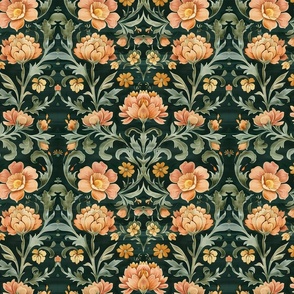 Emerald Elegance: Classic Floral Tapestry