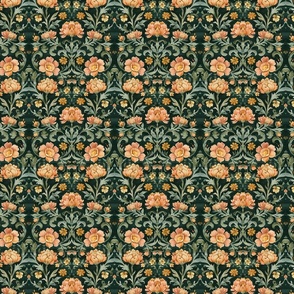 Tiny Emerald Elegance: Classic Floral Tapestry