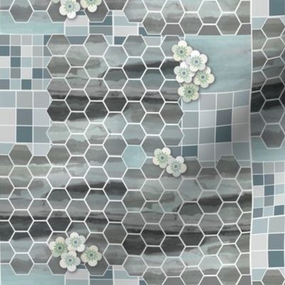 messy hexy tile work - neutral grey hues 