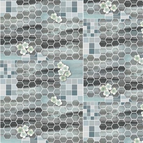 messy hexy tile work - neutral grey hues 