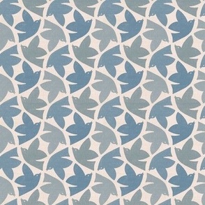 Linen Stamped Birds - Small - Blue