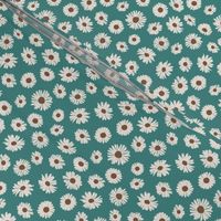 Ditsy teal and cream daisies country meadow 