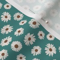 Ditsy teal and cream daisies country meadow 