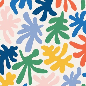 Large - Colorful coral in white with primary colors, Summer beach designs - abstract shapes wallpaper