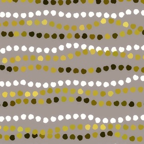 Wavy Hand Drawn Polka Dot Stripes in Brown, White, Gold on Beige
