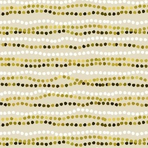 Wavy Hand Drawn Polka Dot Stripes in Gold, White, Cream - Small
