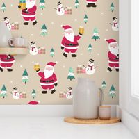 medium scale 11 inch repeat// Santa with christmas gifts and snowman