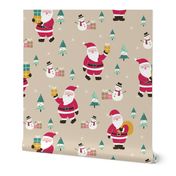 medium scale 11 inch repeat// Santa with christmas gifts and snowman