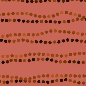 Wavy Hand Drawn Polka Dot Stripes in Shades of Terracotta Orange
