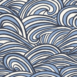 Waves In Motion_Coastal Summer_Outer Space Navy Blue _ Cerulean Mid Blue Multi_Large