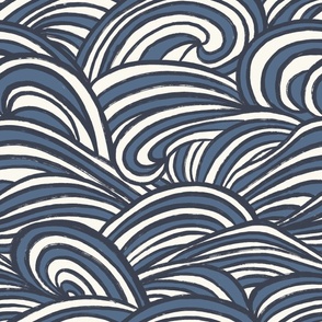 Waves In Motion_Coastal Summer_Outer Space Navy Blue and Moonlight Blue Multi_Large