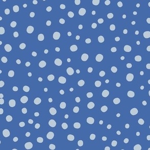 L|Geometric irregular light blue speckled polka dots on sapphire blue