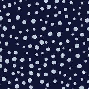 L| Geometric irregular light blue speckled polka dots on denim dark blue
