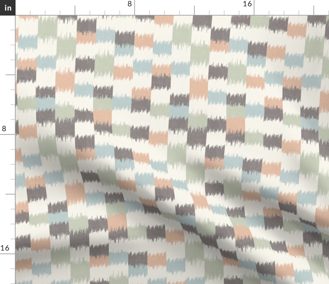 Frontier Ikat Checker box Off White/ Soft Green/Brown Small
