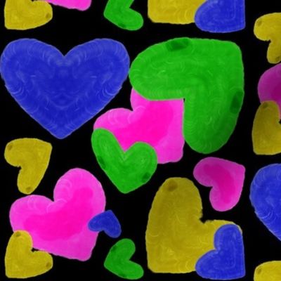 Colorful Hearts - Pink Hearts, Blue Hearts, Green Hearts, Yellow Hearts on Black Background