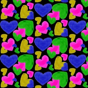Colorful Hearts - Pink Hearts, Blue Hearts, Green Hearts, Yellow Hearts on Black Background