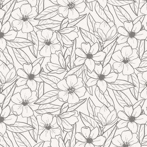 Sketched floral magnolia / monochrome grey and white