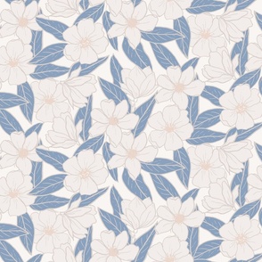 Sketched floral magnolia / Peach, blue and beige