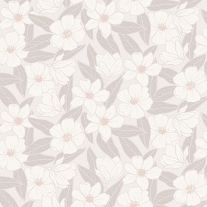 Sketched floral magnolia / beige, light taupe and peach
