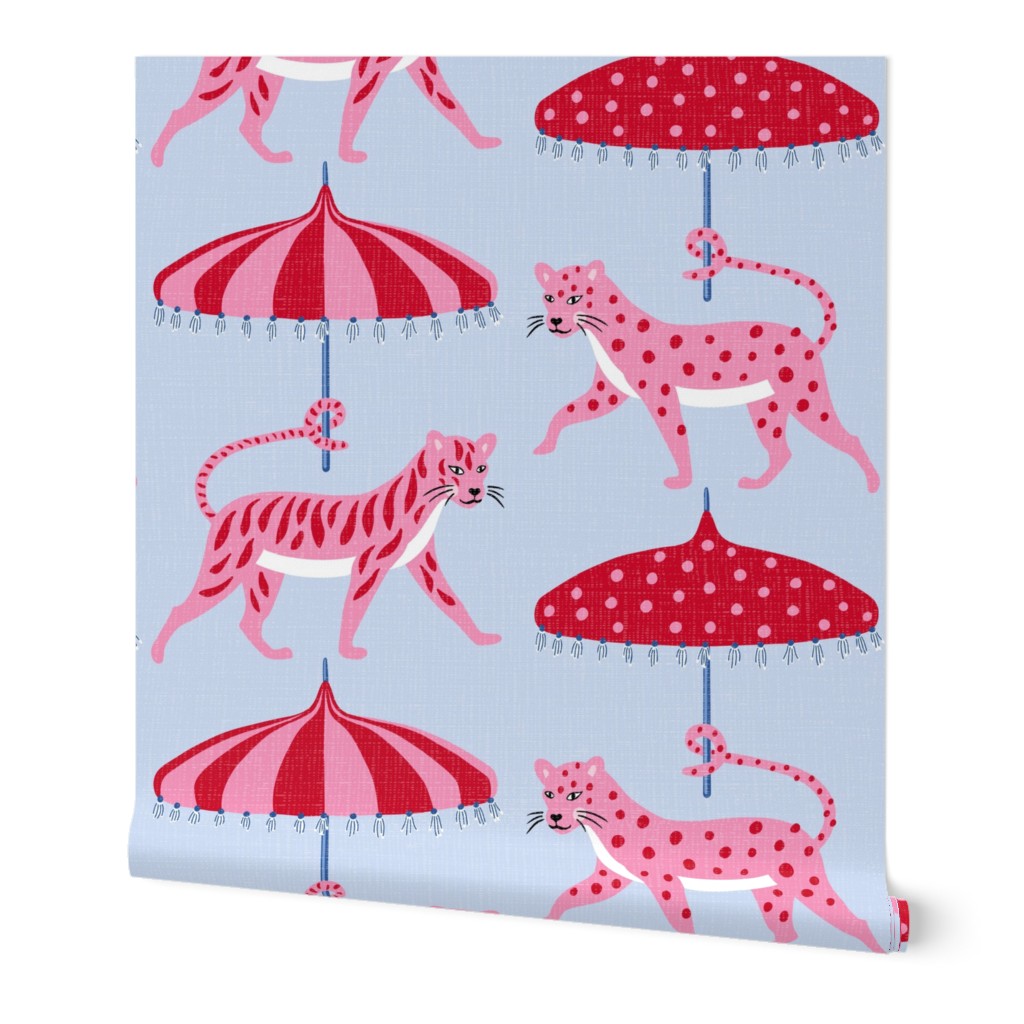 whimsical tiger and leopard parade/red and pink/jumbo