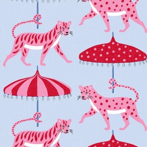 whimsical tiger and leopard parade/red and pink/jumbo