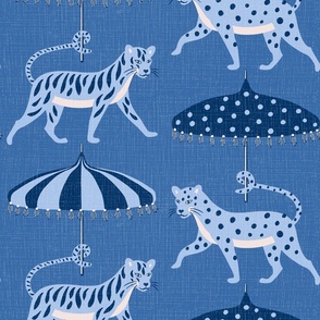 whimsical tiger and leopard parade/dark blue/jumbo