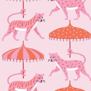 whimsical tiger and leopard parade/pink and orange/jumbo