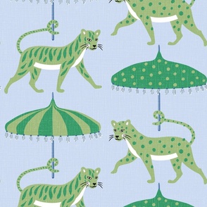 whimsical tiger and leopard parade/blue and green/jumbo