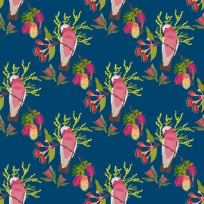 Australian Floral Galahs - denim blue, medium