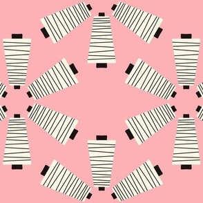 Darky-gray-retro-beige-white-thread-rolls-in-abstract-circles-on-minimalist-vintage-light-kitschy-baby-pink-XL-jumbo