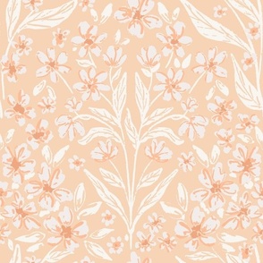 Sketched farmhouse floral in peach for interiors. hand drawn block print inspired flowers