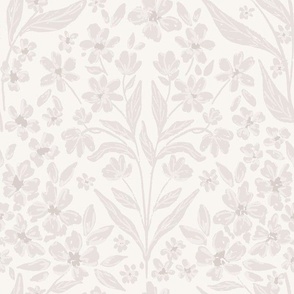 Sketched farmhouse floral in neutral white and beige for interiors. hand drawn block print inspired flowers