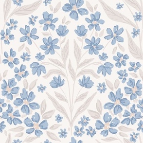 Sketched farmhouse floral in blue for interiors. hand drawn block print inspired flowers