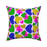 Colorful Hearts - Pink Hearts, Blue Hearts, Green Hearts, Yellow Hearts on Pink Background