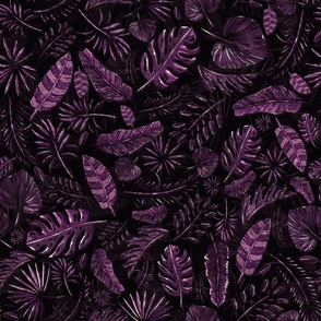 Exotic Palm Leaves Purple Dark Background