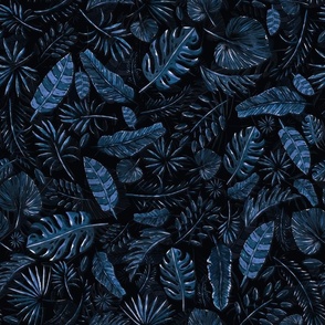 Exotic Palm Leaves Blue Dark Background