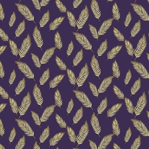 Cream and Golden colored Palm Leaves | Small Version | hand drawn Pattern of Beach Wildlife on lilac background