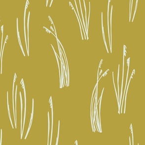 Cream colored Beach Grass | Big Version | hand drawn Pattern of Beach Wildlife on golden colored background