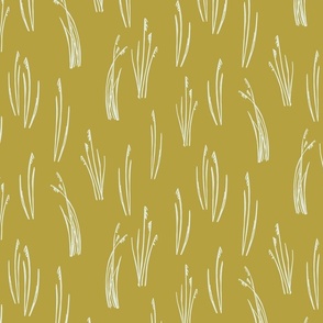 Cream colored Beach Grass | Medium Version | hand drawn Pattern of Beach Wildlife on golden colored background