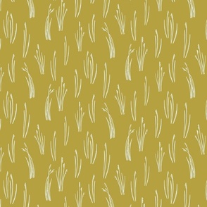 Cream colored Beach Grass | Medium Version | hand drawn Pattern of Beach Wildlife on golden colored background